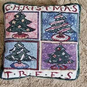Vintage Festive Christmas Trees Decorative Pillow Needle point Tapestry